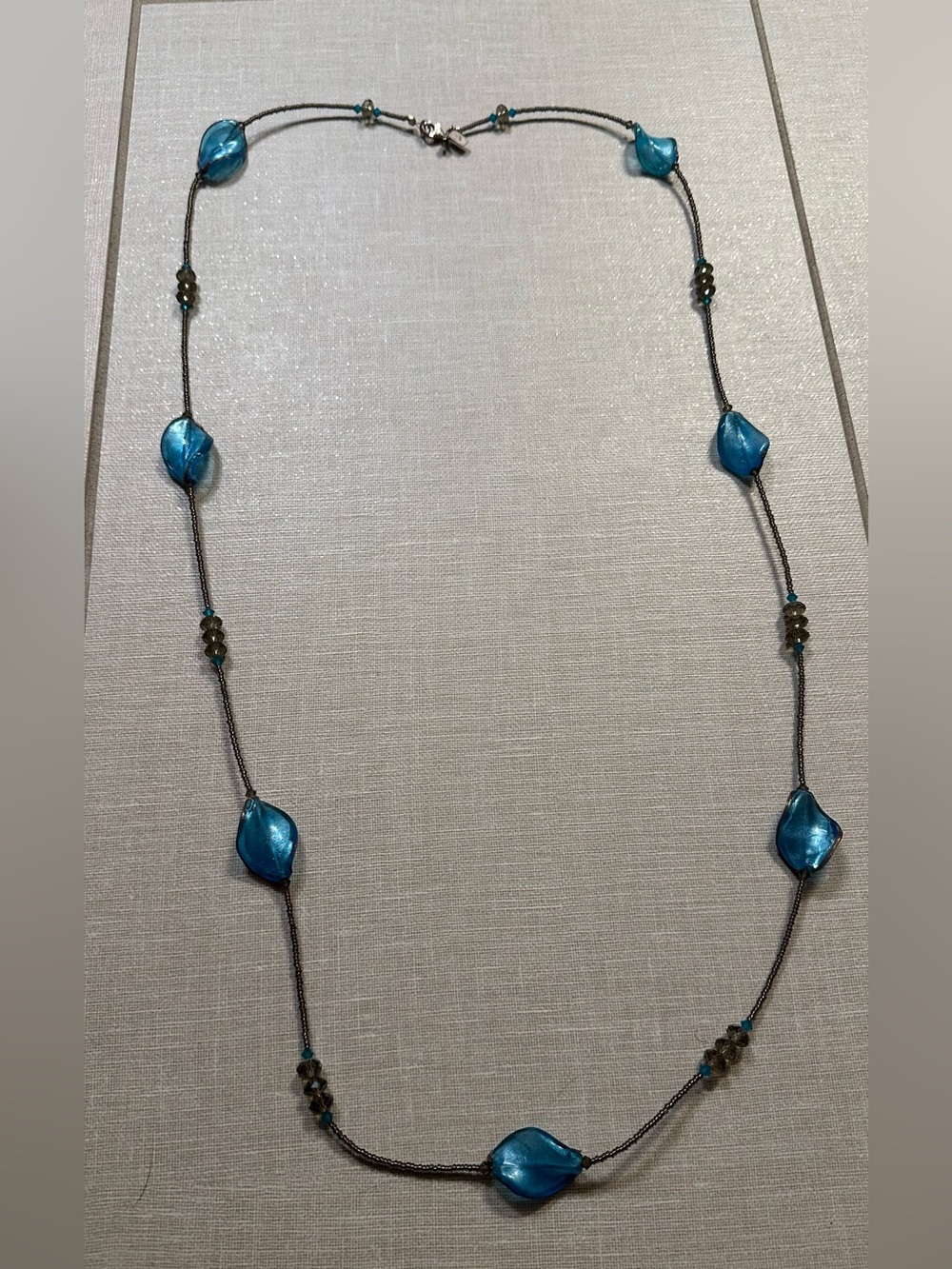 Long Turquoise Blue Art Glass Look Beaded Boho Necklace